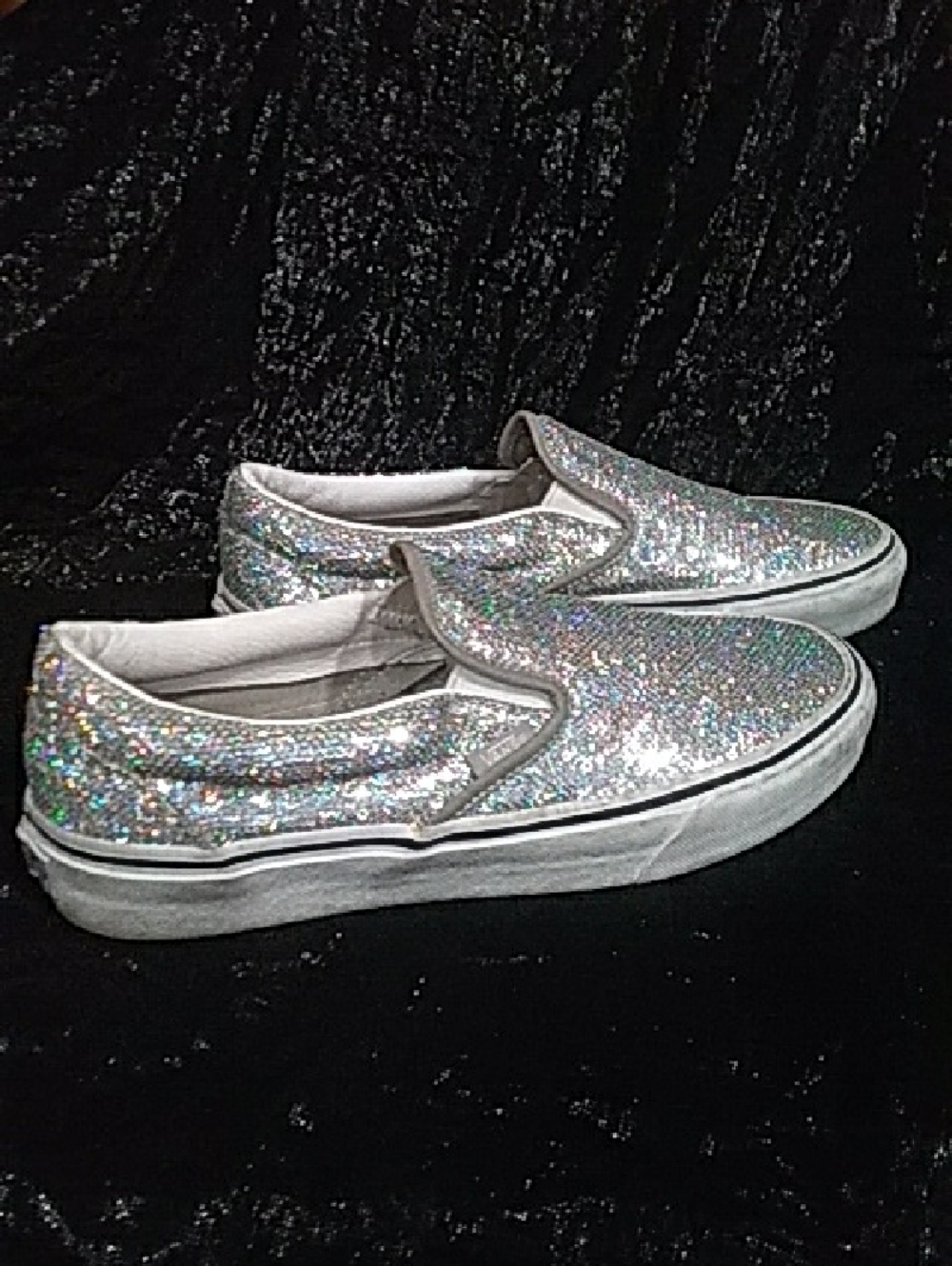 Vans Silver Glitter Slip-On Sneakers